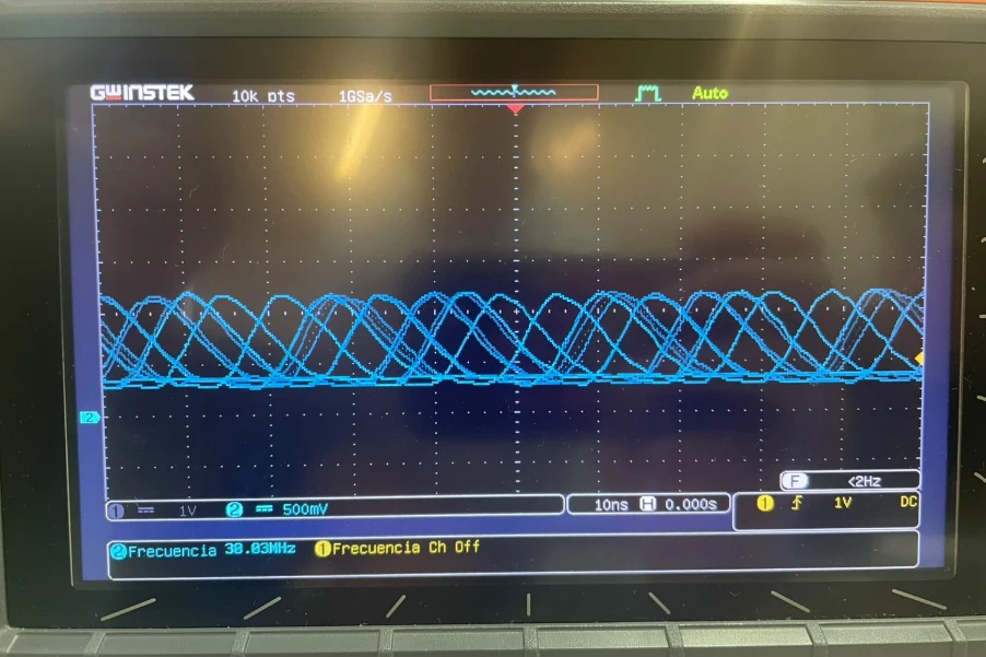 Oscilloscope capture of the register-level GPIO toggle signal